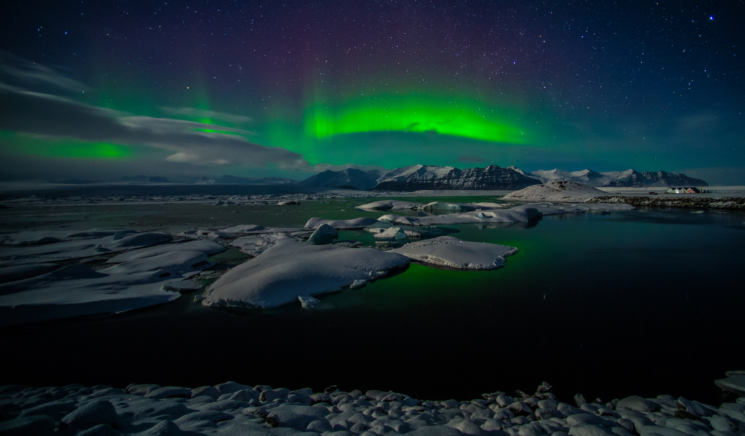 aurora borealis is dancing over the Jokulsarlon