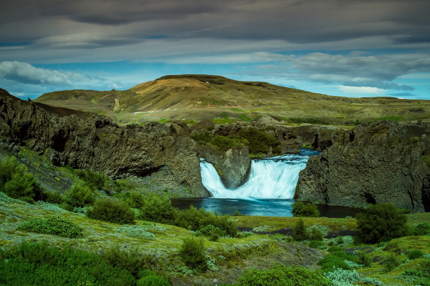 The Hjalparfoss Waterfall (Iceland)