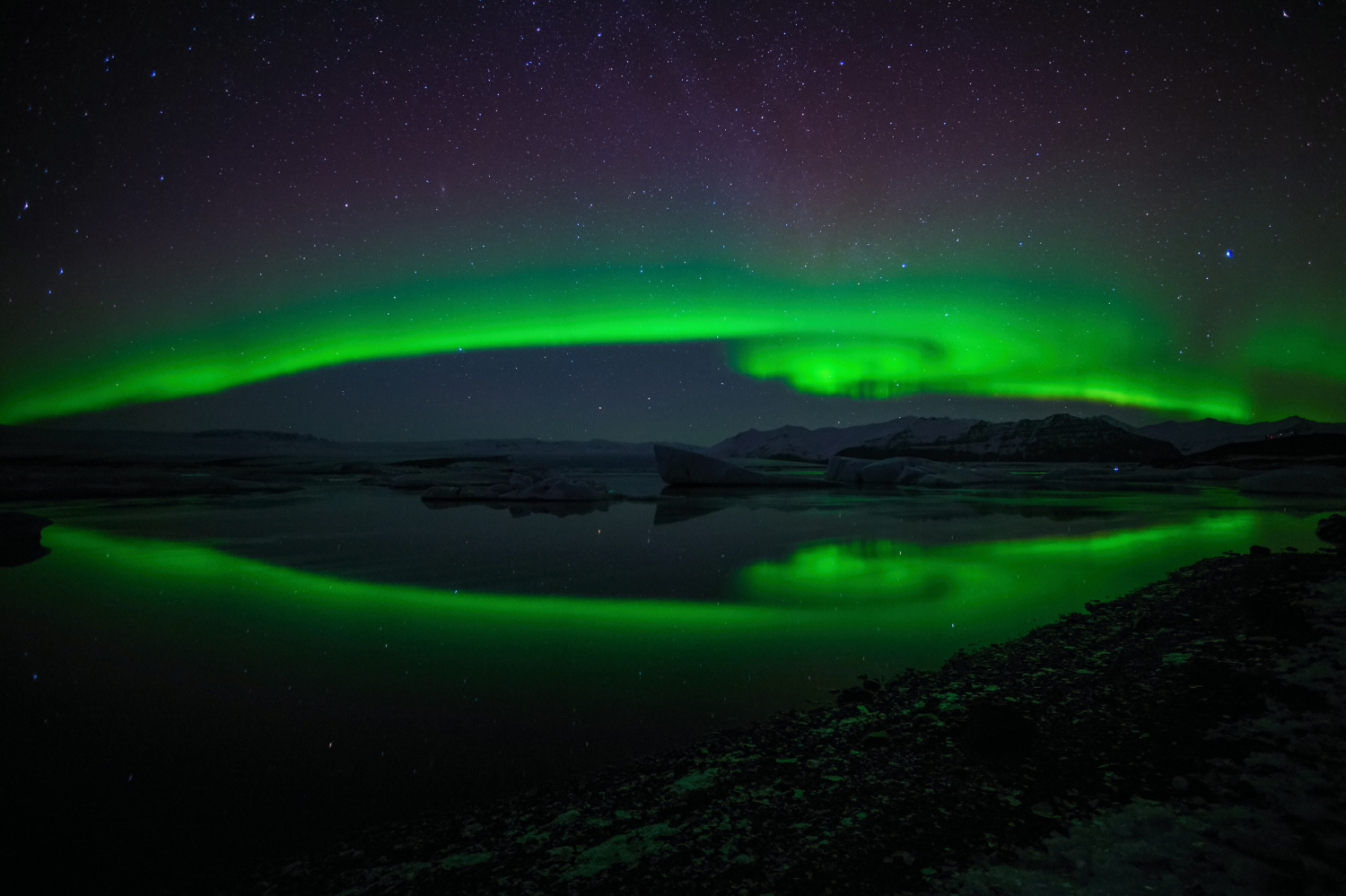 aurora borealis is dancing over the Jokulsarlon