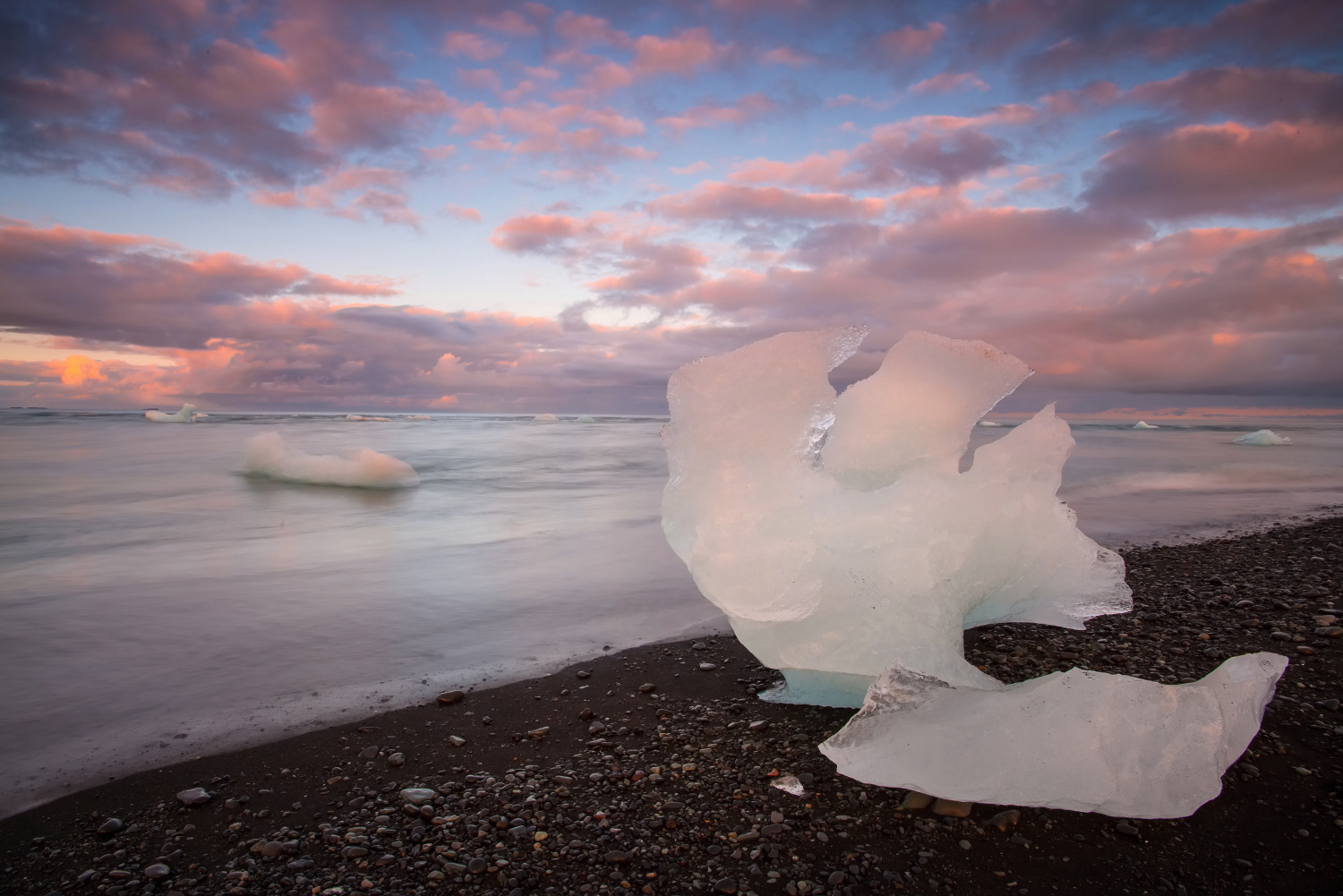 Near the Jökulsárlón lake is amazing black beach (Iceland)