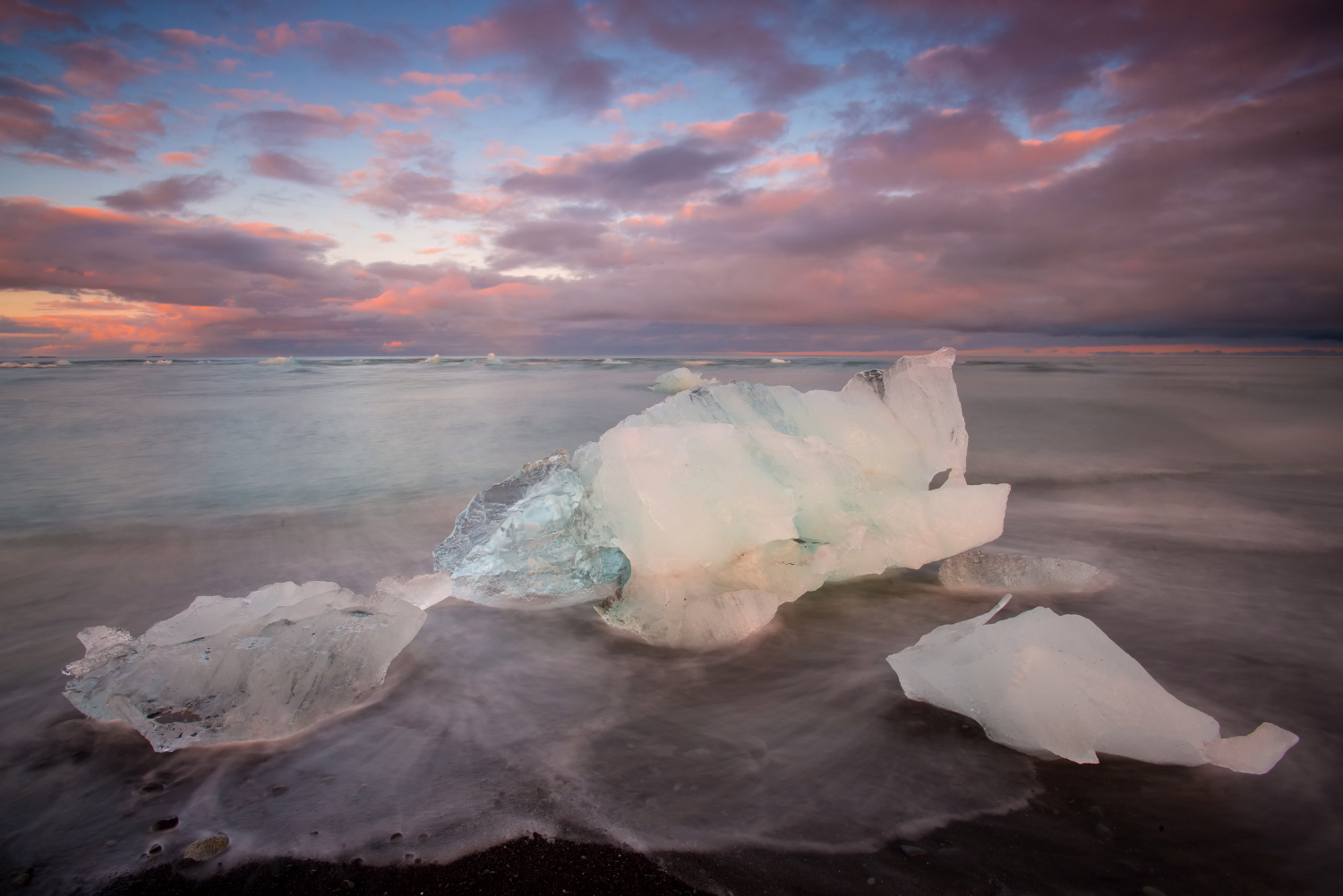 Near the Jökulsárlón lake is amazing black beach (Iceland)