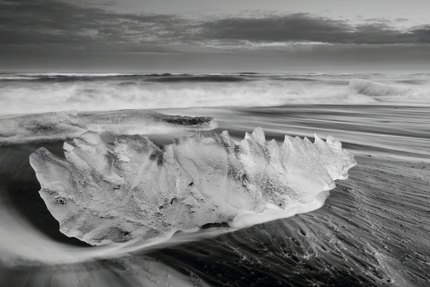 Near the Jökulsárlón lake is amazing black beach (Iceland)